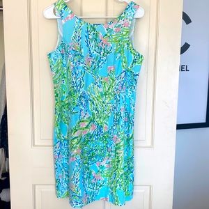 Lilly Pulitzer, size 10, sleeveless dress, fish and coral pattern, bright pastel